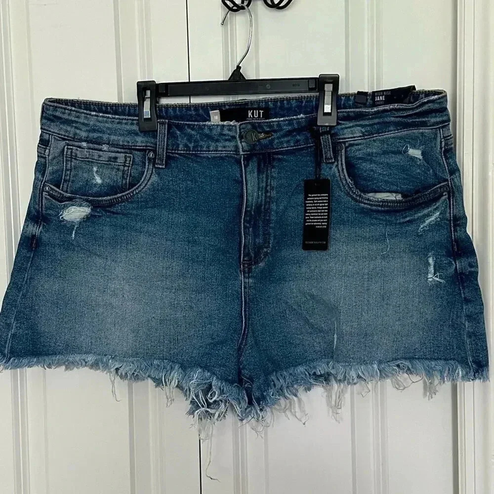 KUT from the Kloth Jane High Waist Distressed Fray Hem Cutoff Denim Shorts 18